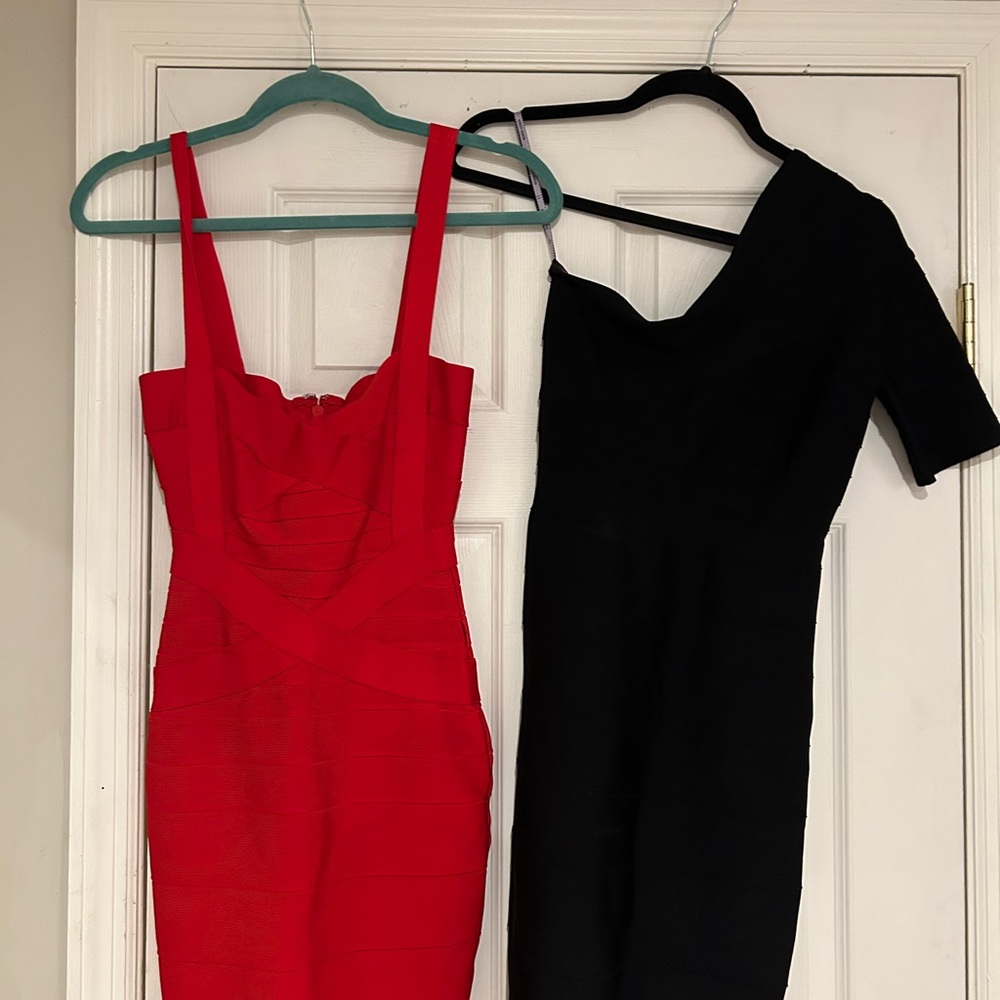 Herve Leger Red and Black Mini Dresses